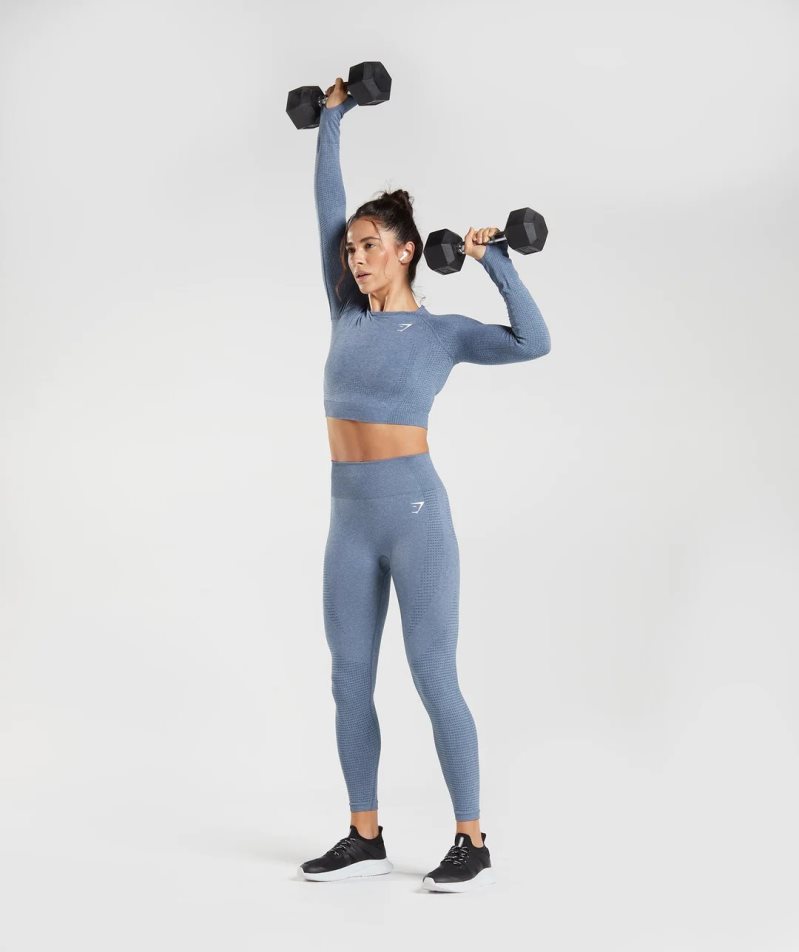 Women's Gymshark Vital Seamless 2.0 Cropped Tops Blue | NZ 3ITXEO